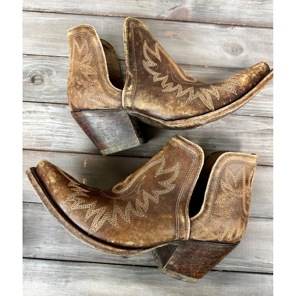 Ariat Dixon Distressed Weathered Brown Leather Western Ankle Boots Size 10 - Picture 7 of 10